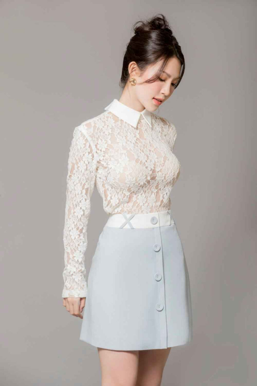 Lexie Straight Collared Neck Cotton Lace Top