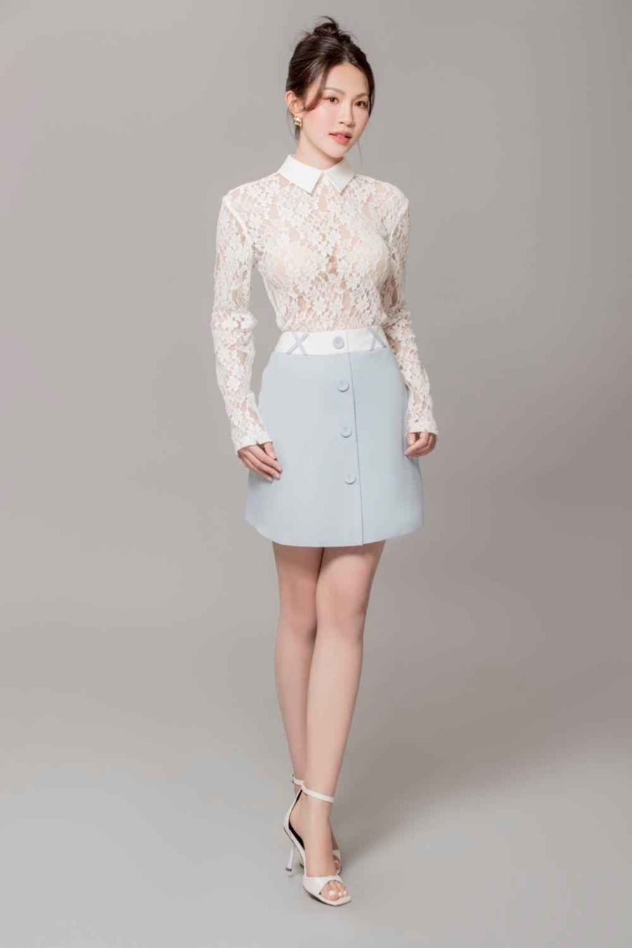 Lexie Straight Collared Neck Cotton Lace Top