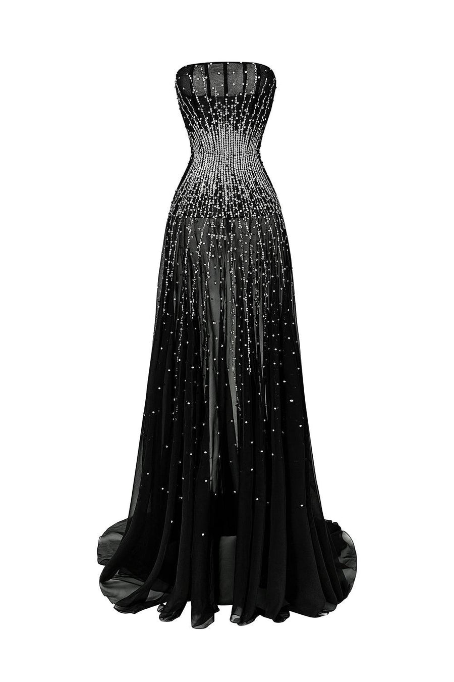 Leyla Strapless Stone Organza Voile Floor Length Dress Gown Dress CEM