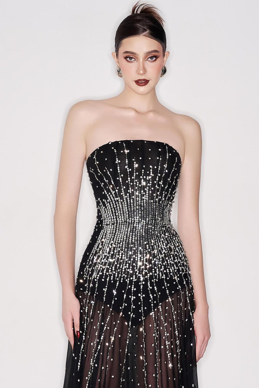 Leyla Strapless Stone Organza Voile Floor Length Dress Gown Dress CEM
