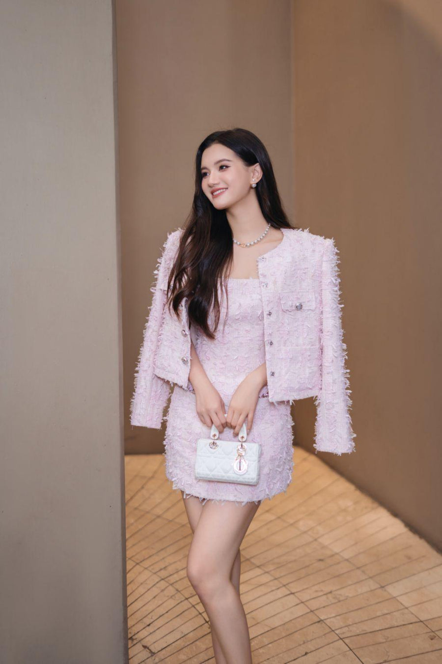 Lia A-line Square Neck Tweed Mini Dress Mini Dress Darling Diva
