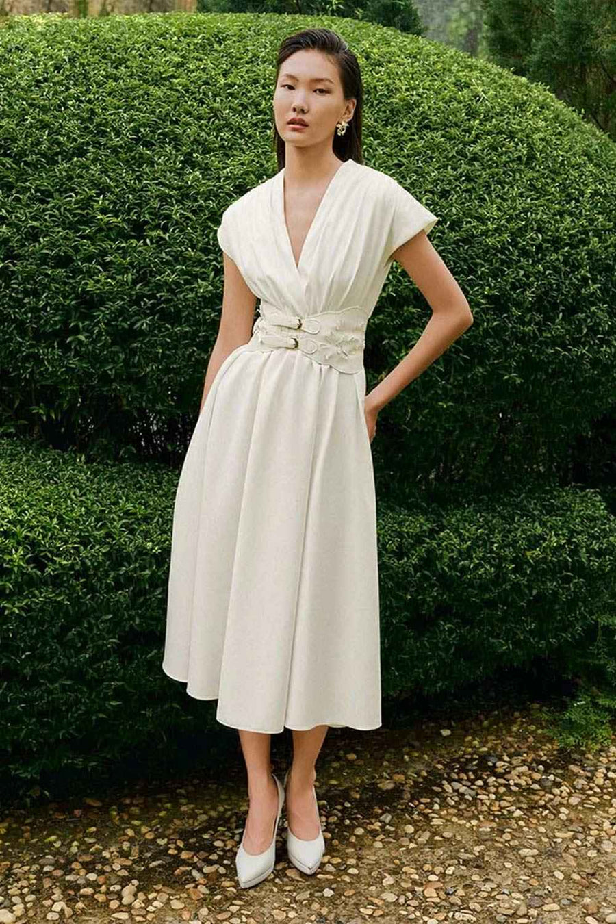 Lidies Fit and Flare Cap Sleeved Cotton Calf Length Dress
