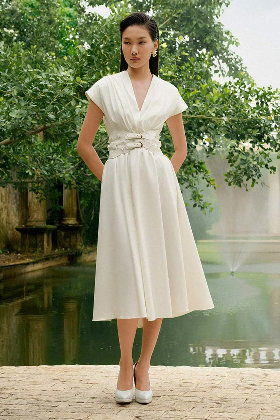 Lidies Fit and Flare Cap Sleeved Cotton Calf Length Dress 5