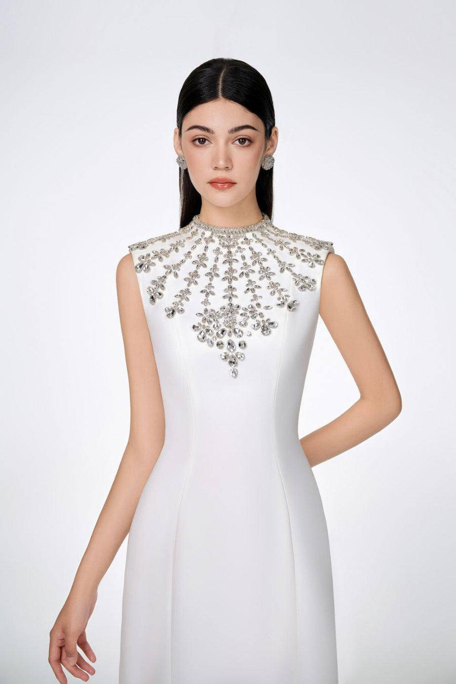 Liliana Bodycon Sleeveless Crepe Floor Length Dress 11