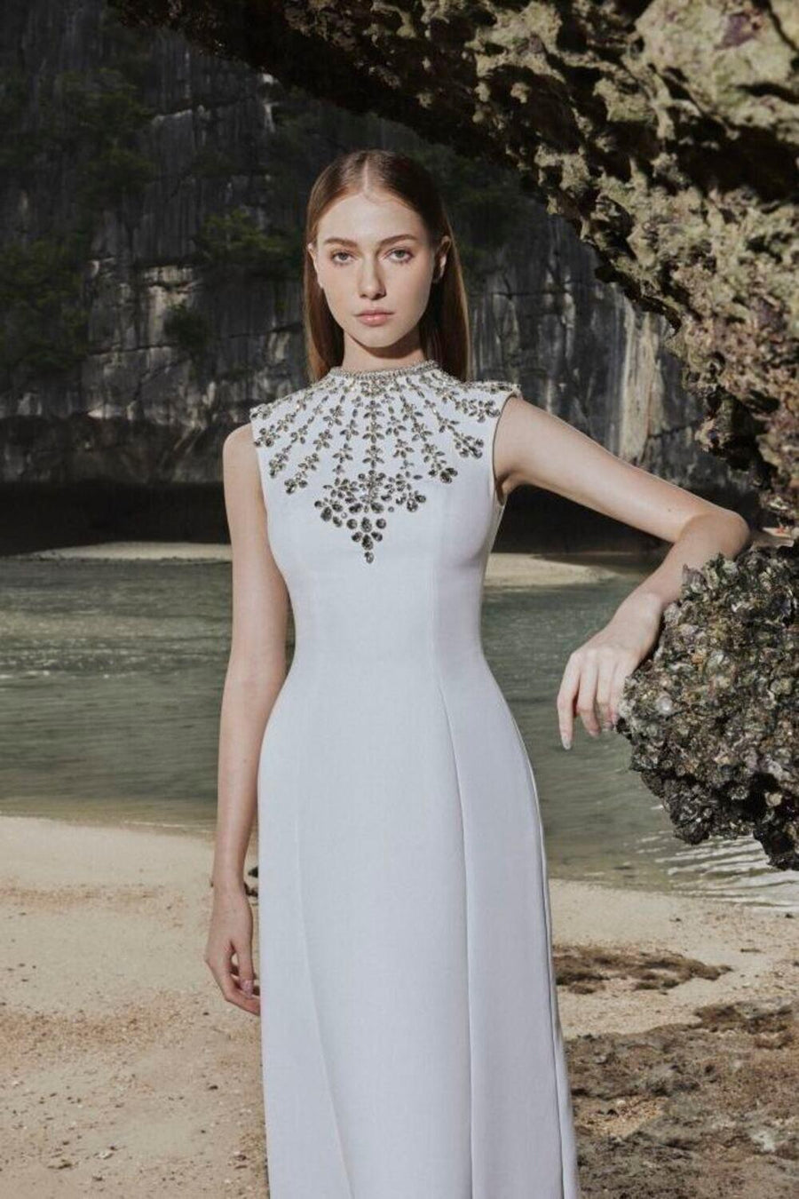 Liliana Bodycon Sleeveless Crepe Floor Length Dress 2