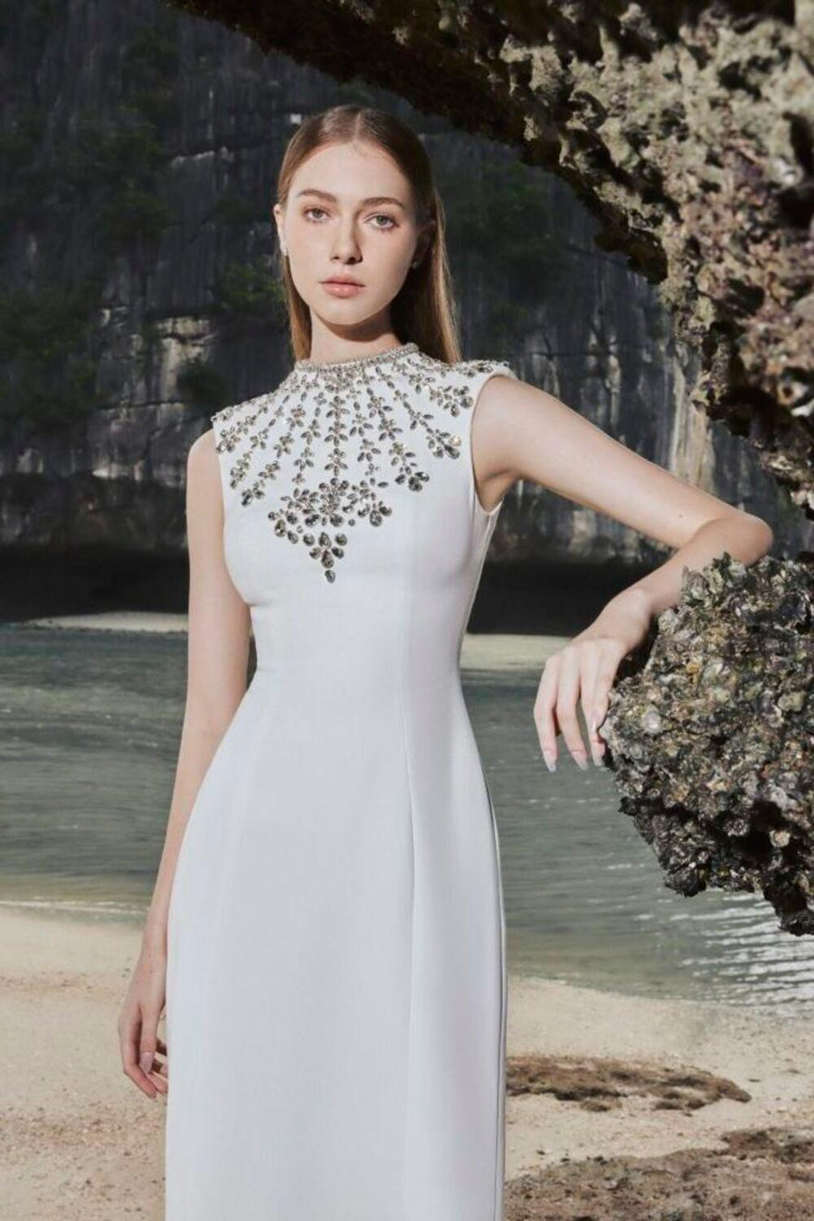 Liliana Bodycon Sleeveless Crepe Floor Length Dress 3