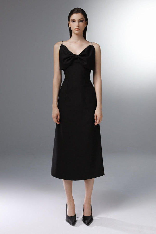 Lilibet A-line Bow Wool Cotton Calf Length Dress