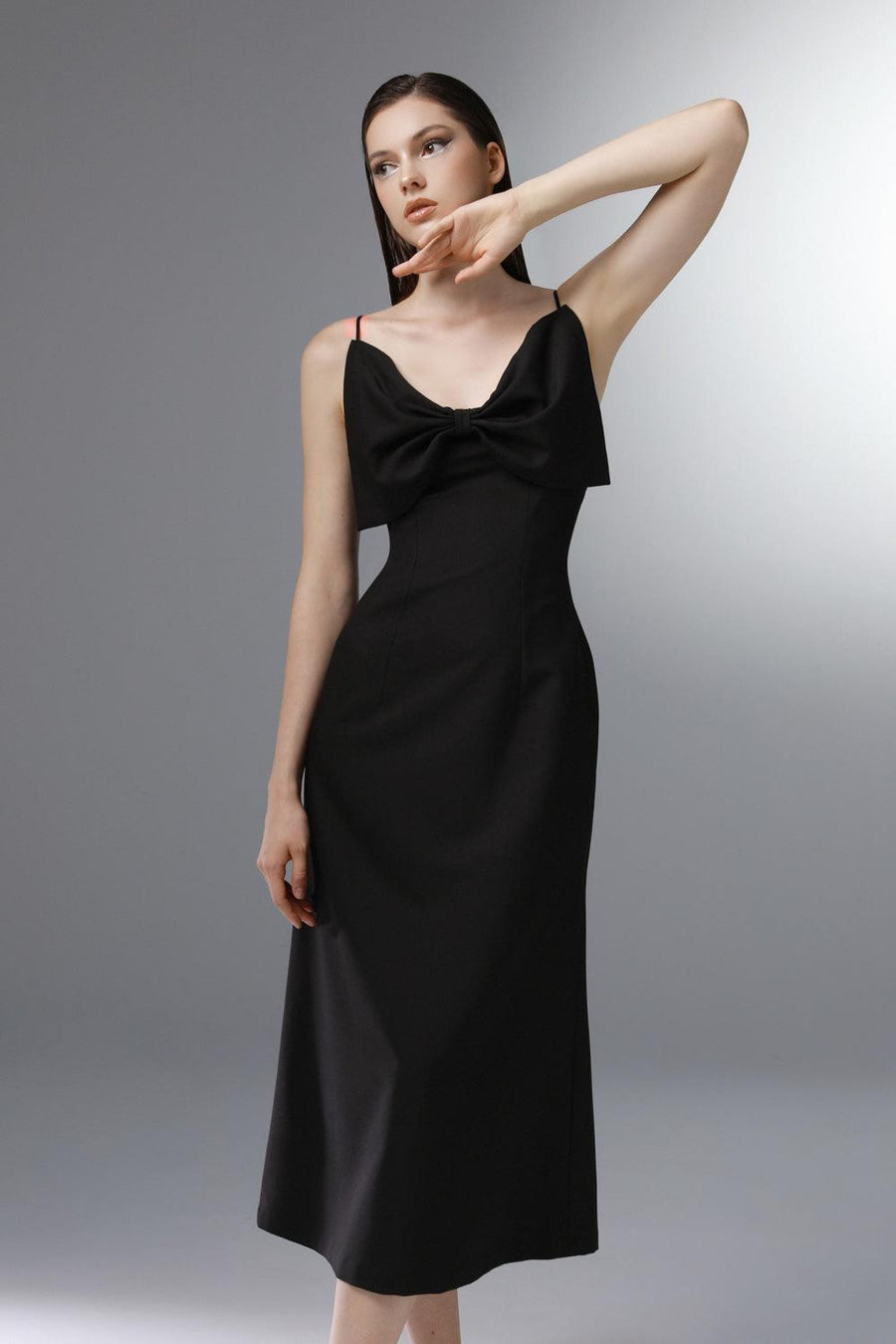 Lilibet A-line Bow Wool Cotton Calf Length Dress 2
