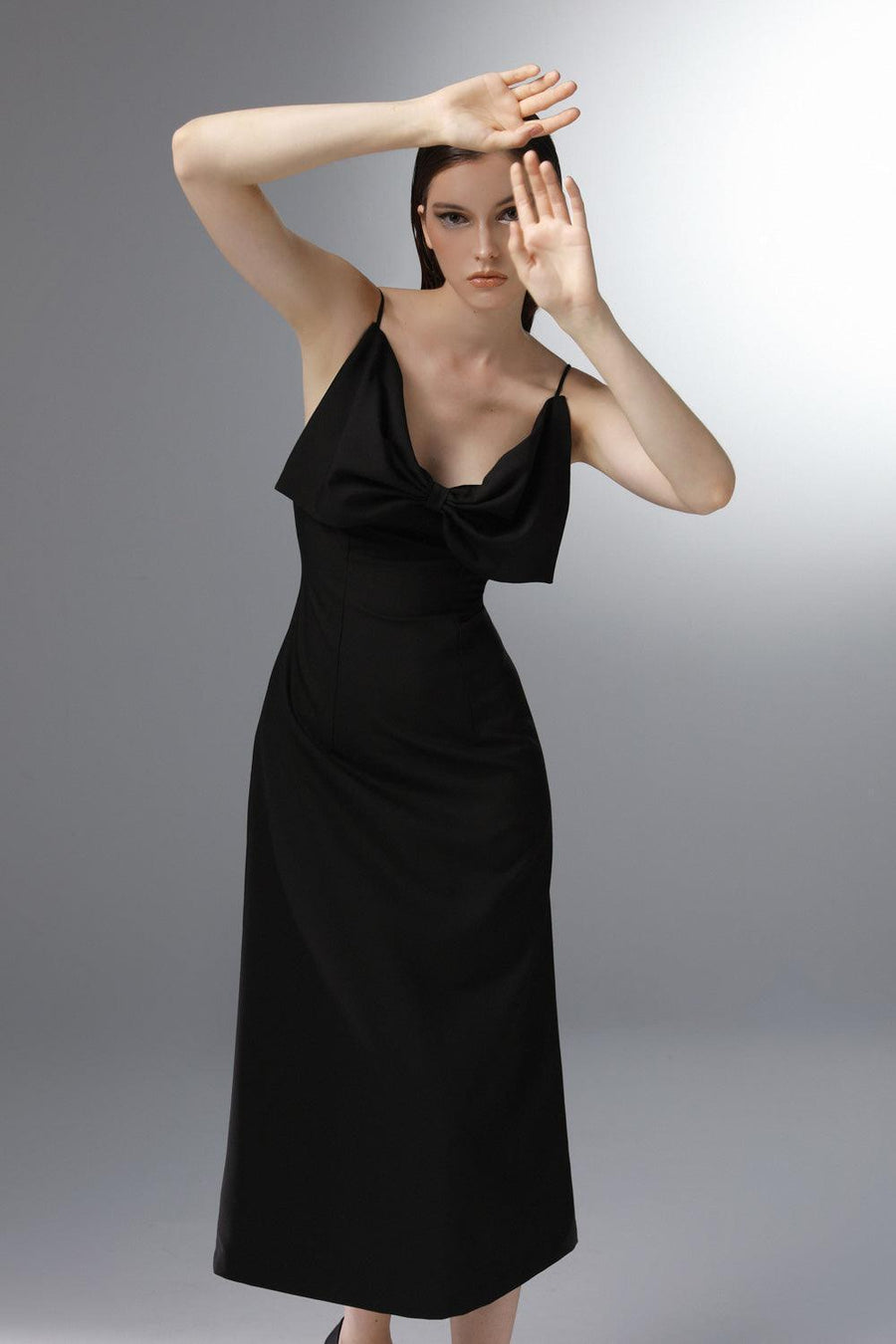 Lilibet A-line Bow Wool Cotton Calf Length Dress 3