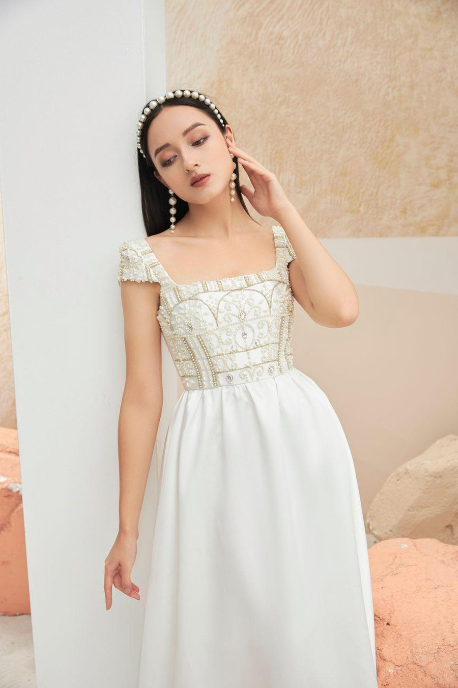 Lillian Fit and Flare Square Neck Taffeta Ankle Length Dress 10