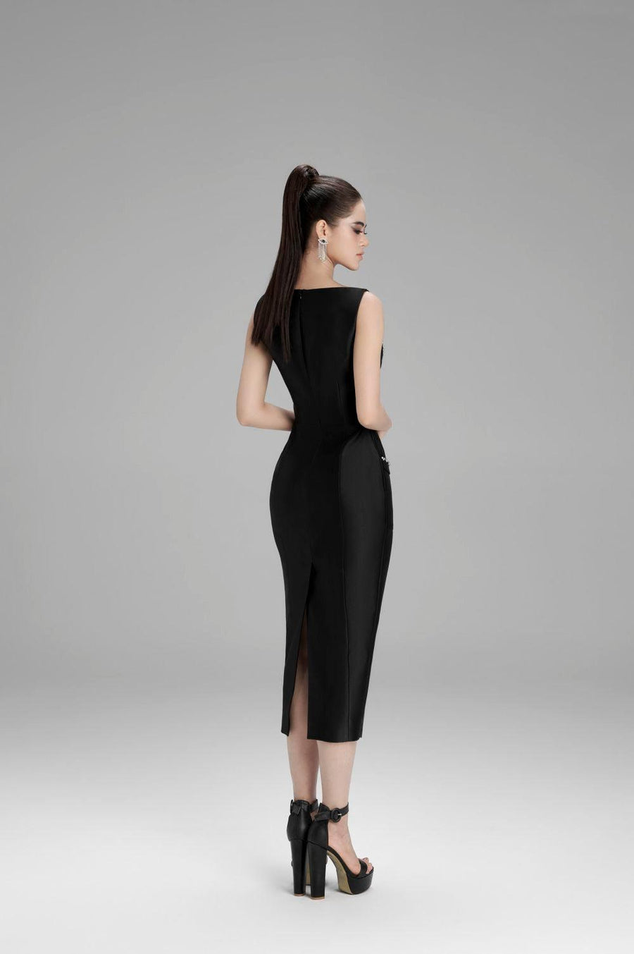 Lillian Pencil Sleeveless Taffeta Midi Dress Midi Dress Cordia