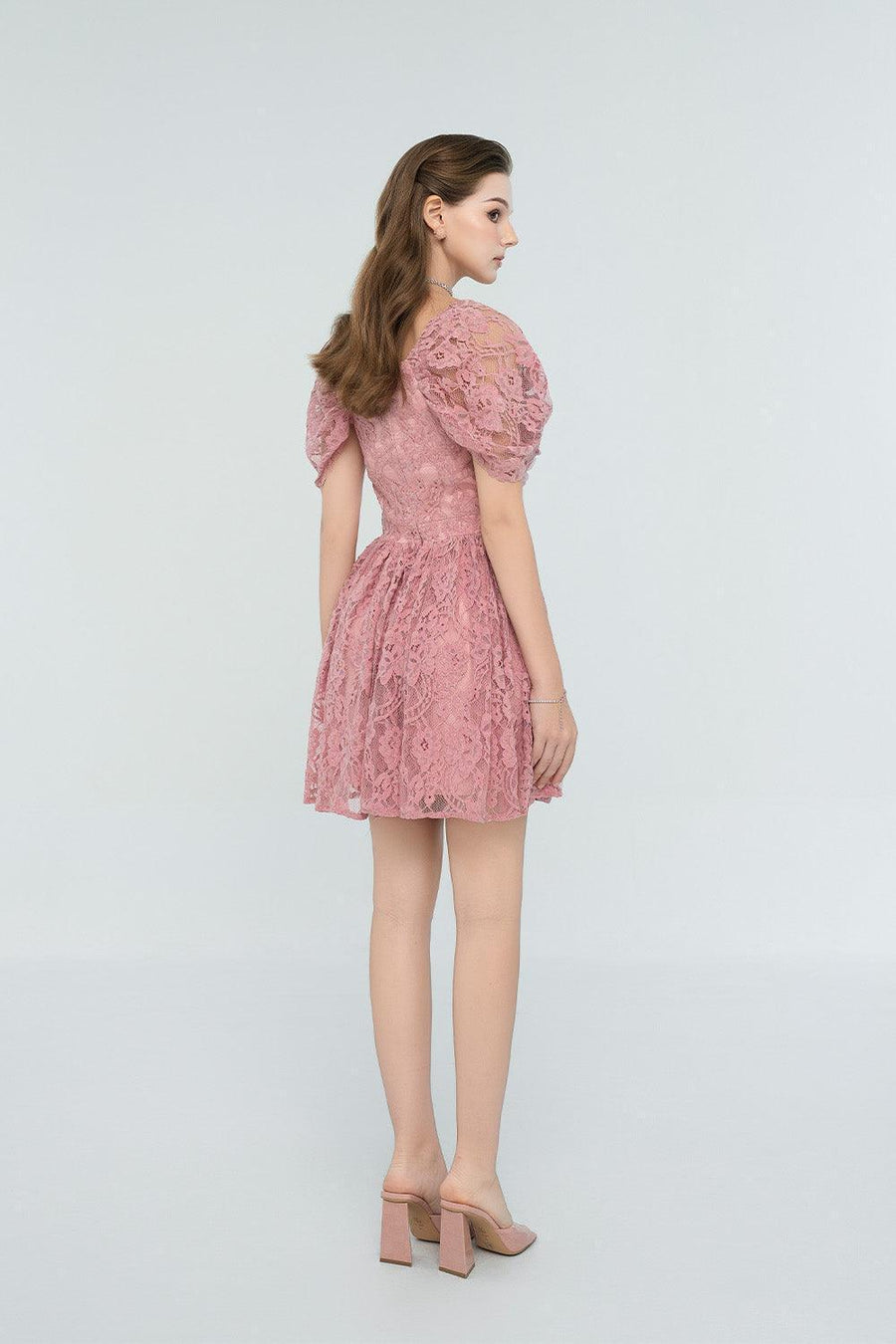 Lillie A-line Gathered Lace Mini Dress Mini Dress Cordia