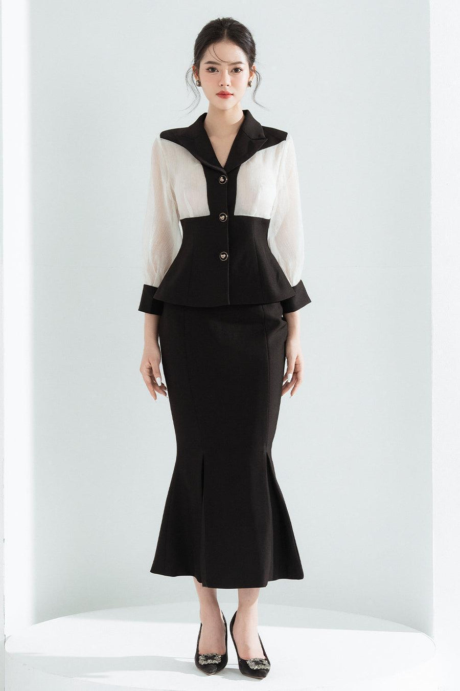 Lima Fit and Flare Peak Lapel Chiffon Shirt Shirt Cordia