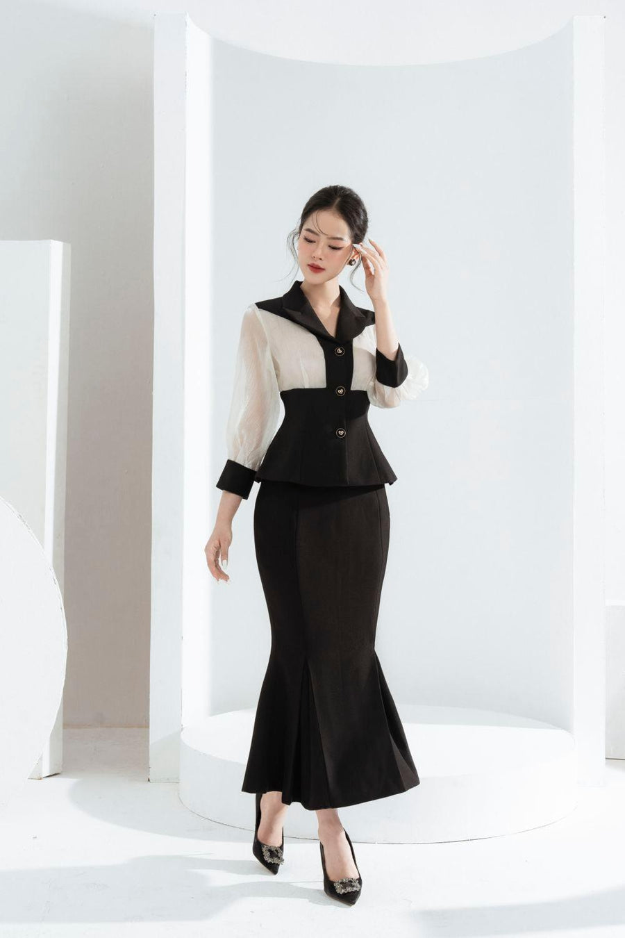 Lima Fit and Flare Peak Lapel Chiffon Shirt Shirt Cordia