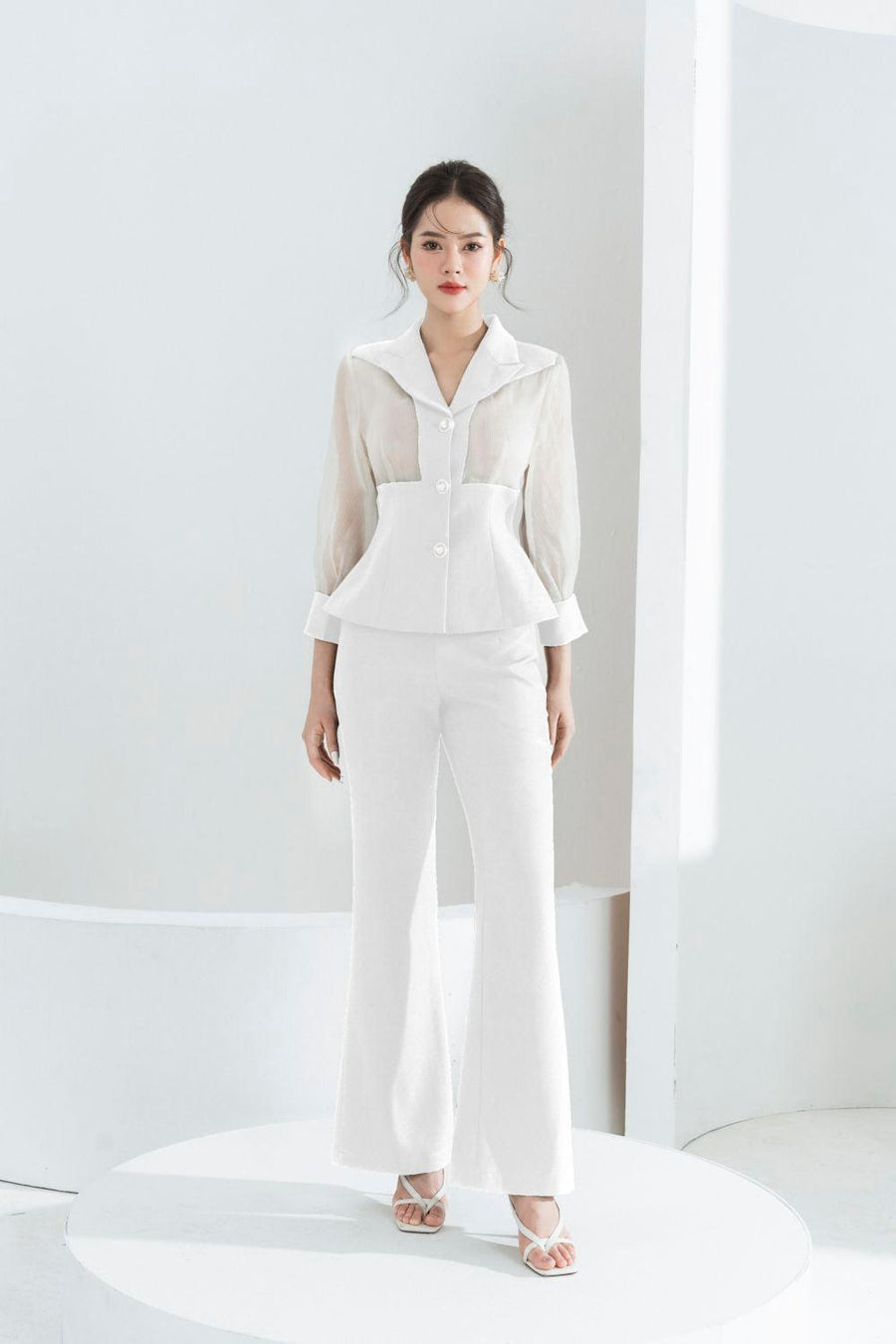 Lima Flared Polycotton Ankle Length Pants White Pants Cordia