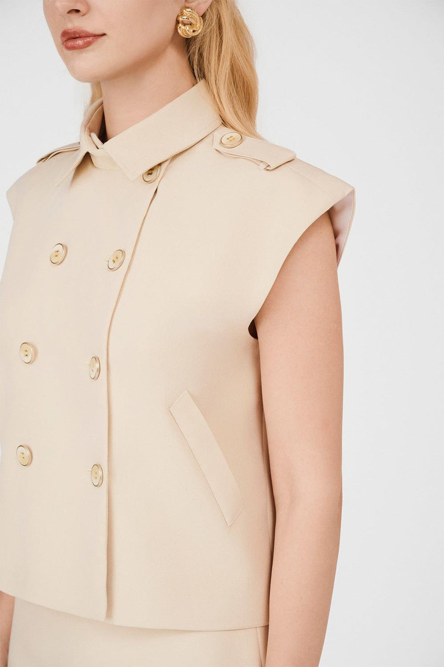 Lina Cropped Double Breasted Khaki Top 2