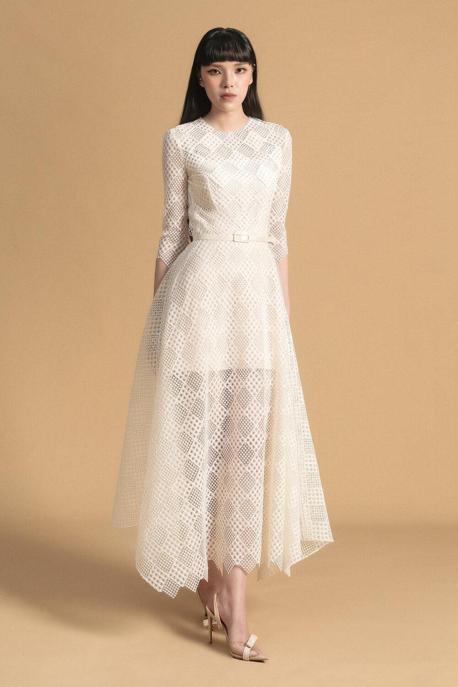 Linea A-line Round Neck Polyester Midi Dress Midi Dress Maison des Copains
