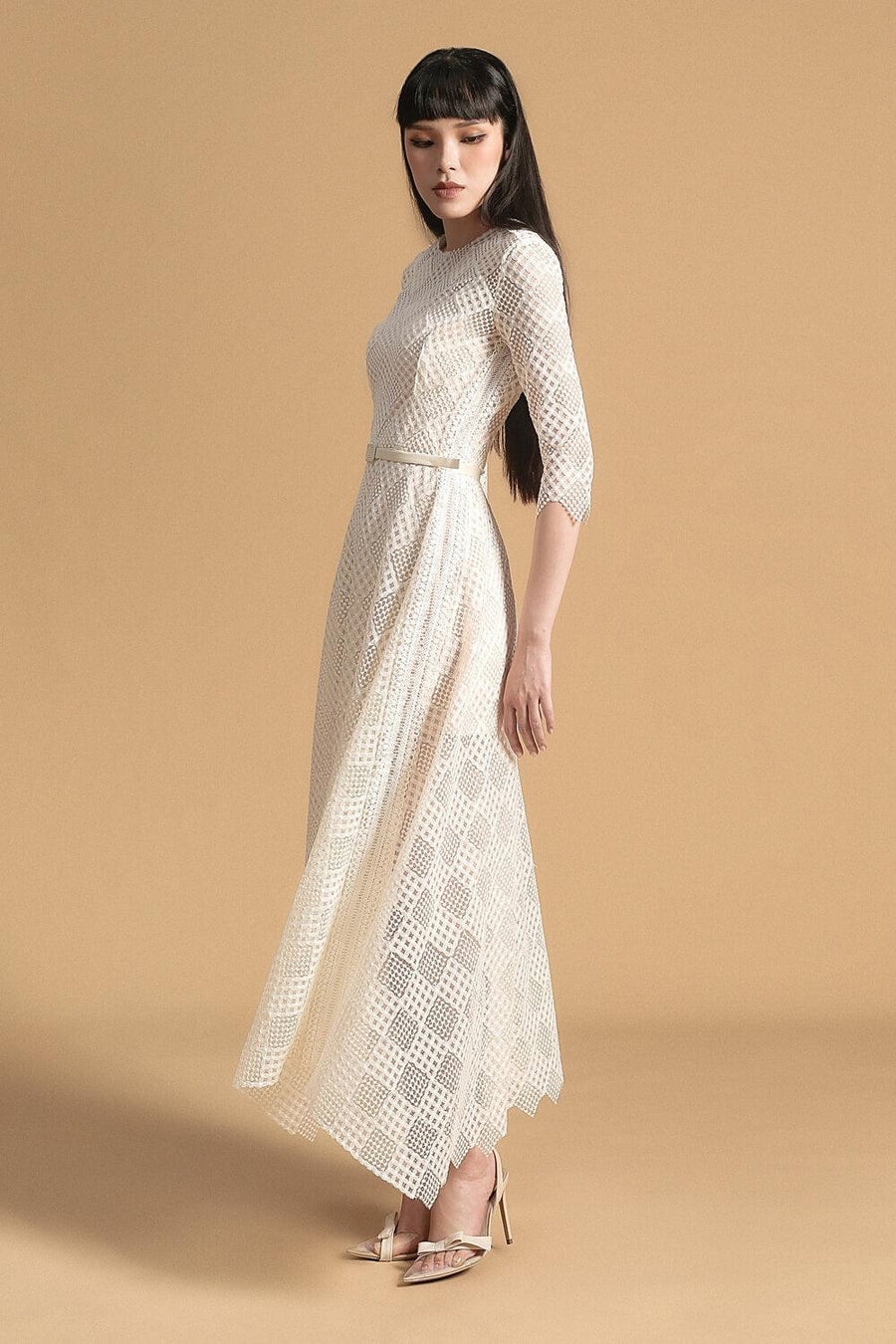 Linea A-line Round Neck Polyester Midi Dress Midi Dress Maison des Copains