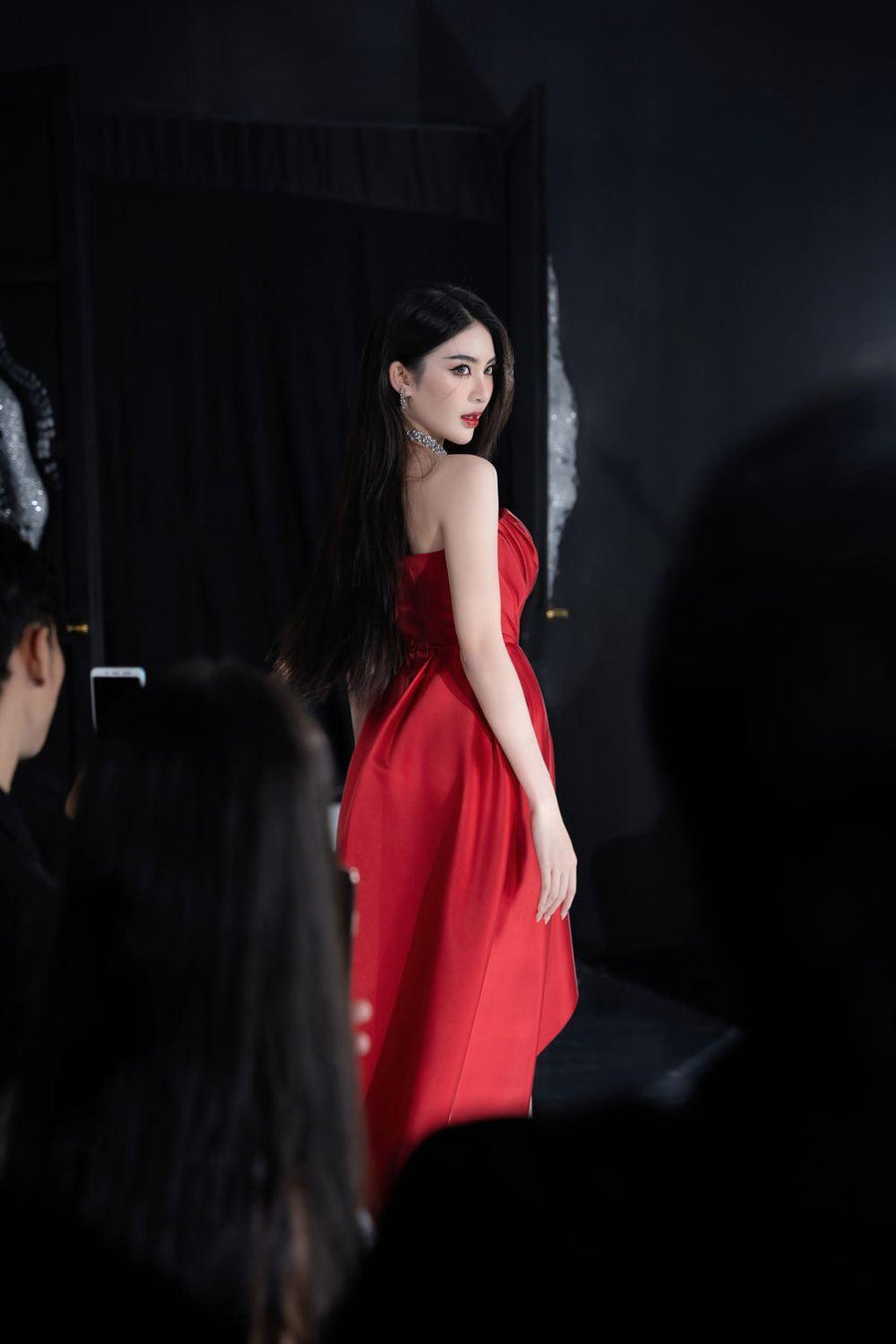 Lique Asymmetric Straight Across Neck Polyester Midi Dress Midi Dress Angeletta