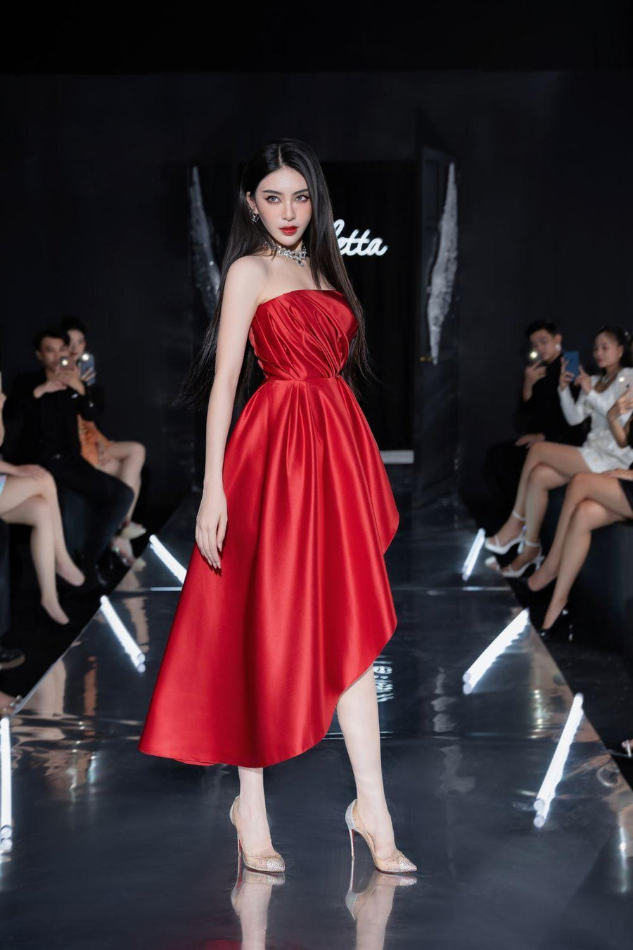 Lique Asymmetric Straight Across Neck Polyester Midi Dress Midi Dress Angeletta