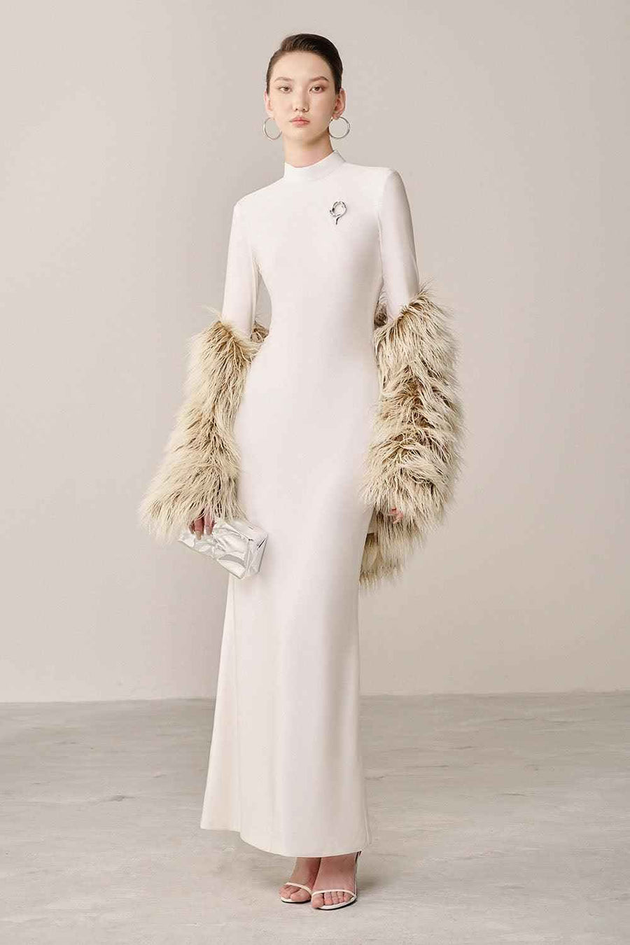 Liquid Sheath Mock Neck Spandex Ankle Length Dress