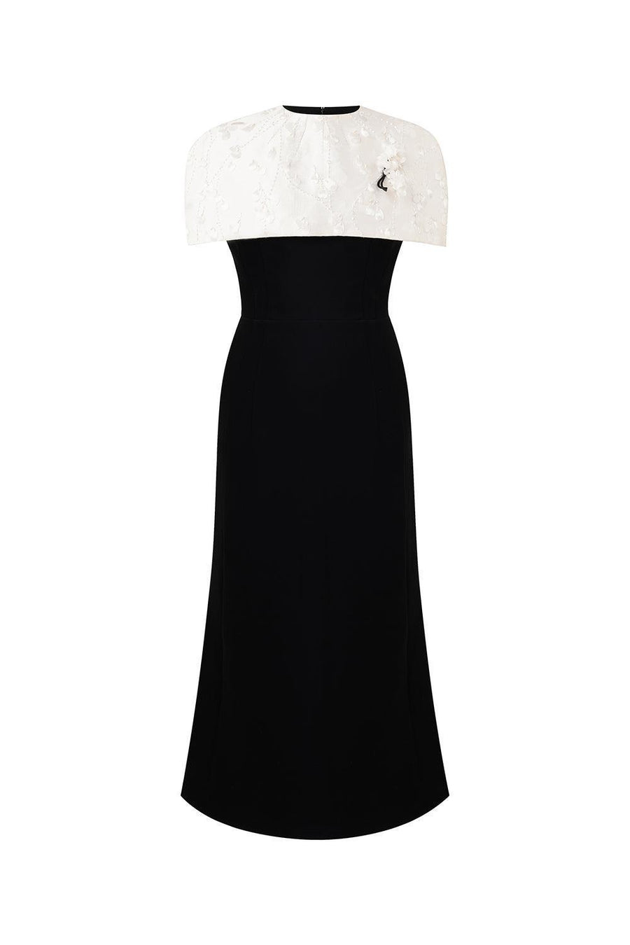 Lisa Trumpet Cape Shoulder Polycotton Midi Dress Black Midi Dress IVY moda