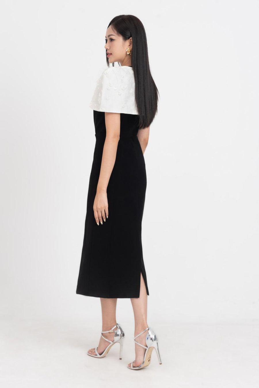 Lisa Trumpet Cape Shoulder Polycotton Midi Dress Midi Dress IVY moda