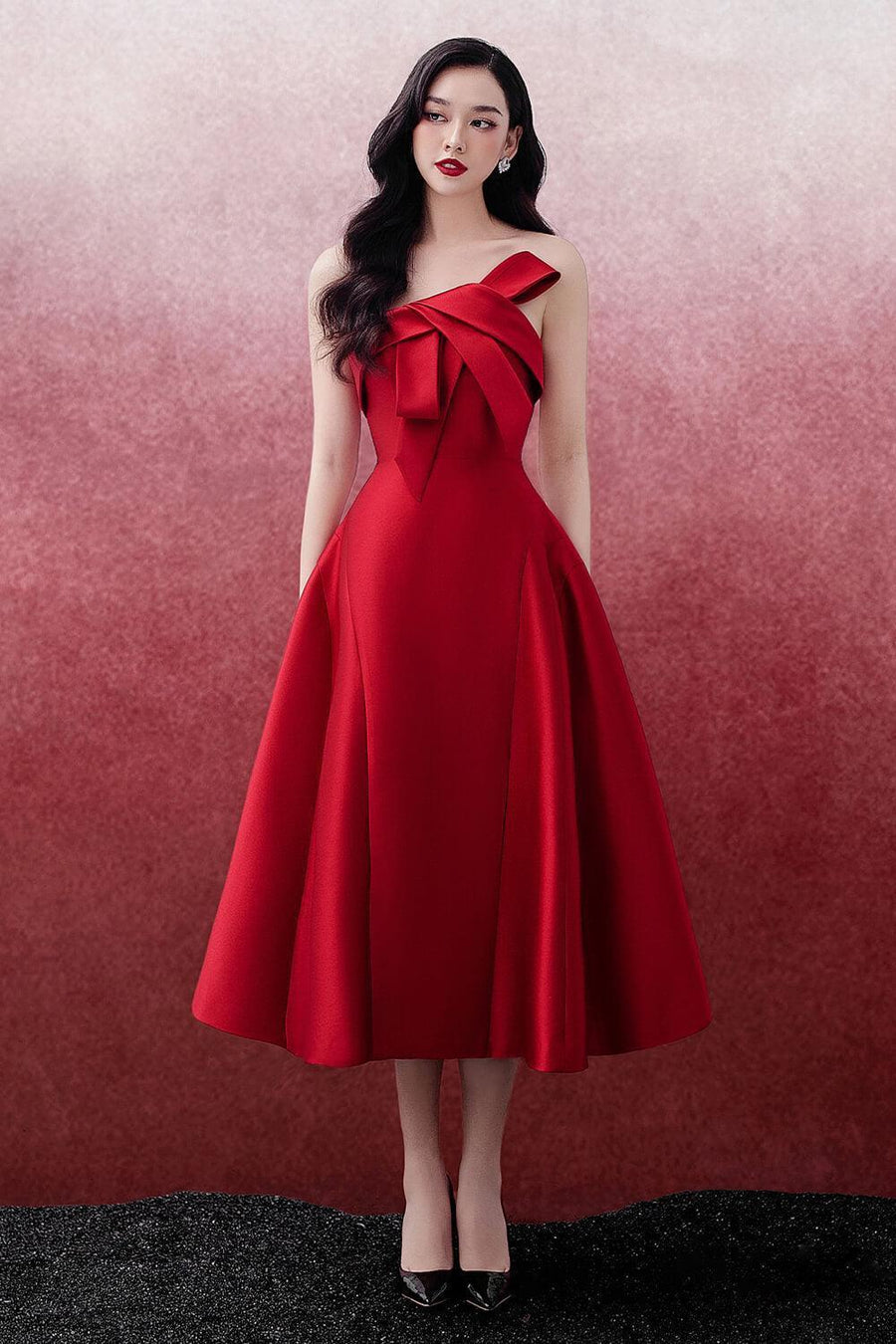 Lona Strapless Draped Trerena Taffeta Midi Dress Midi Dress Delicate