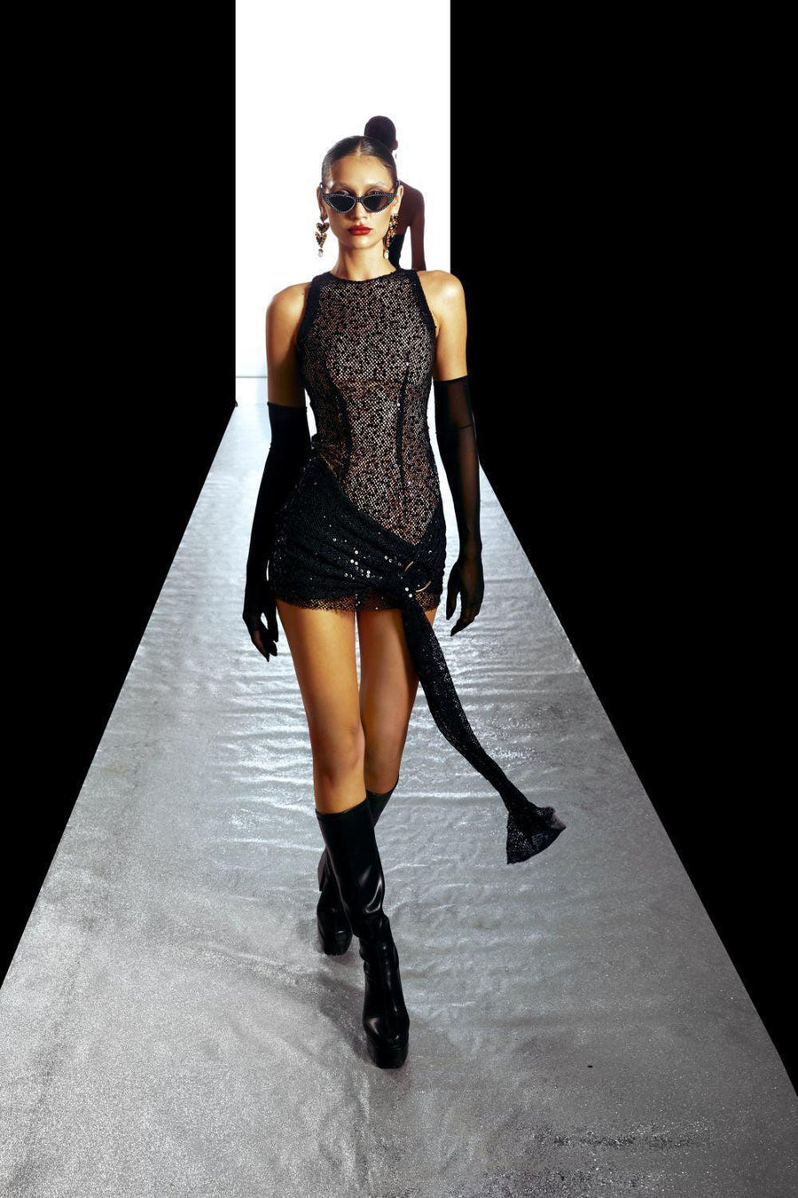 London Bodycon Sleeveless Mesh Sequin Mini Dress Mini Dress LASSY