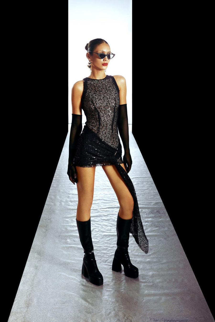 London Bodycon Sleeveless Mesh Sequin Mini Dress Mini Dress LASSY