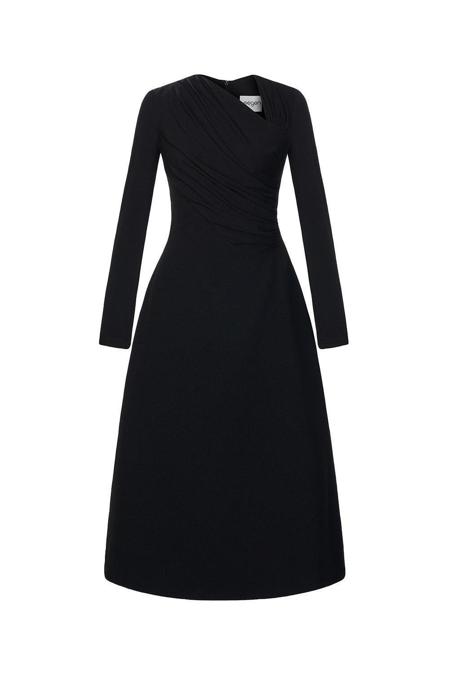 Lopsided A-line Long Sleeved Crinkle Crepe Midi Dress Midi Dress Eegen Studio