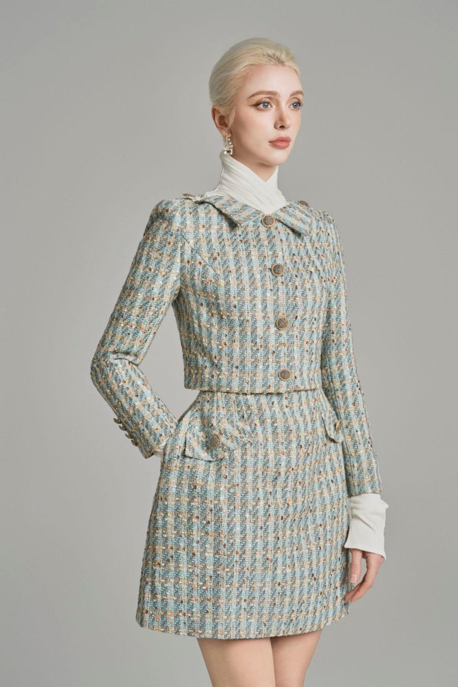 Loretta Cropped Button Tweed Jacket Jacket Cordia