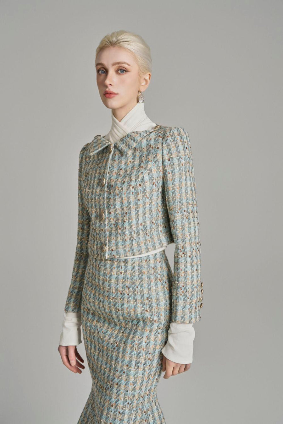 Loretta Cropped Button Tweed Jacket Jacket Cordia
