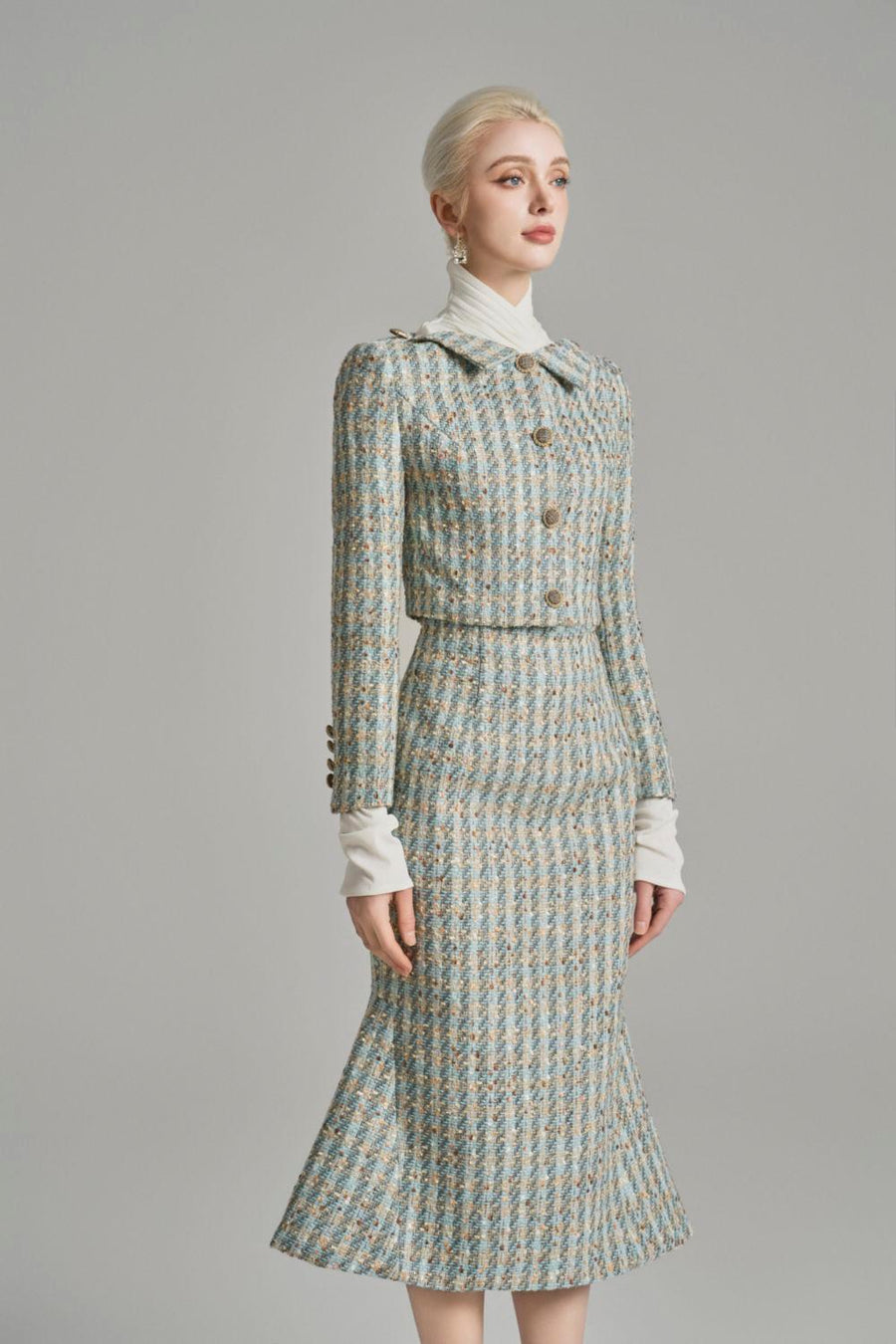 Loretta Cropped Button Tweed Jacket Jacket Cordia