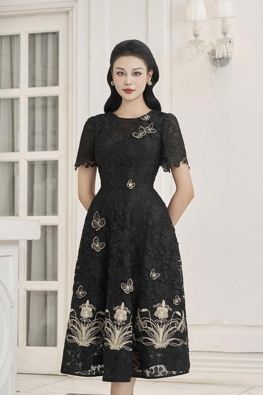 Lorraine A-line Embroidered Lace Midi Dress Midi Dress IVY moda