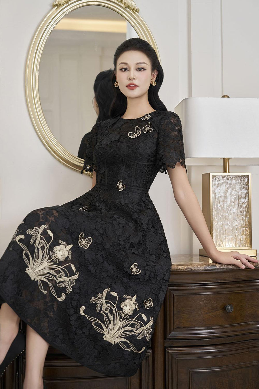 Lorraine A-line Embroidered Lace Midi Dress Midi Dress IVY moda
