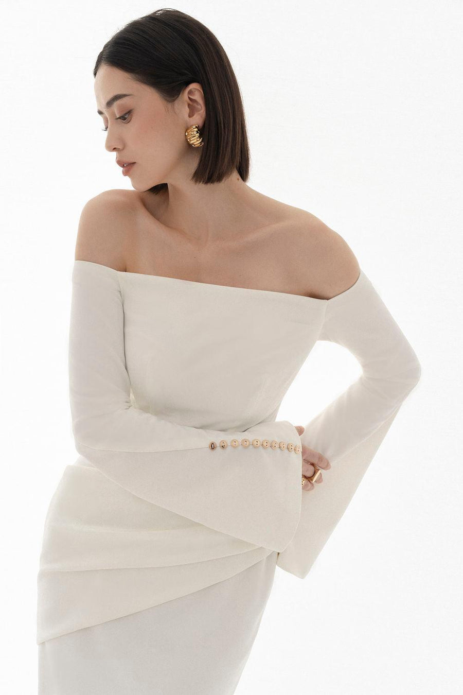 Louisa Sheath Off-Shoulder Spandex Midi Dress Midi Dress Eegen Studio