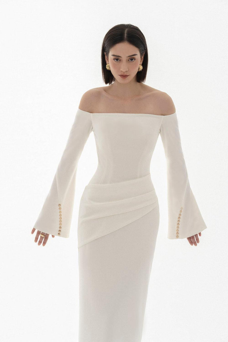 Louisa Sheath Off-Shoulder Spandex Midi Dress Midi Dress Eegen Studio