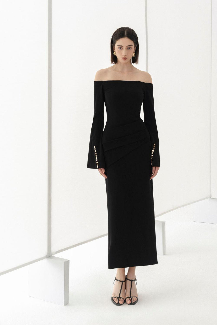 Louisa Sheath Off-Shoulder Spandex Midi Dress Midi Dress Eegen Studio