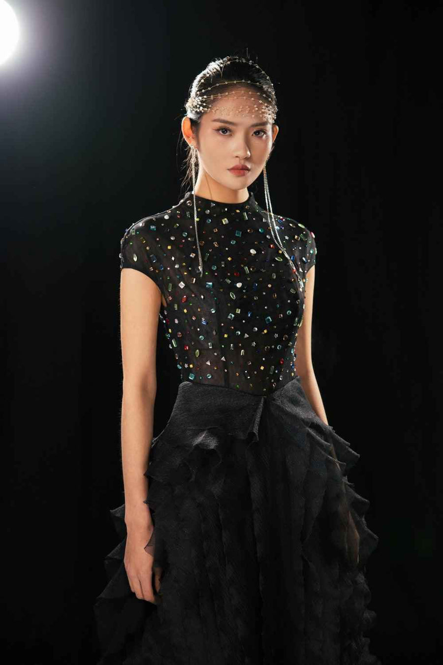 Lowery Layered Stone Organza Floor Length Dress