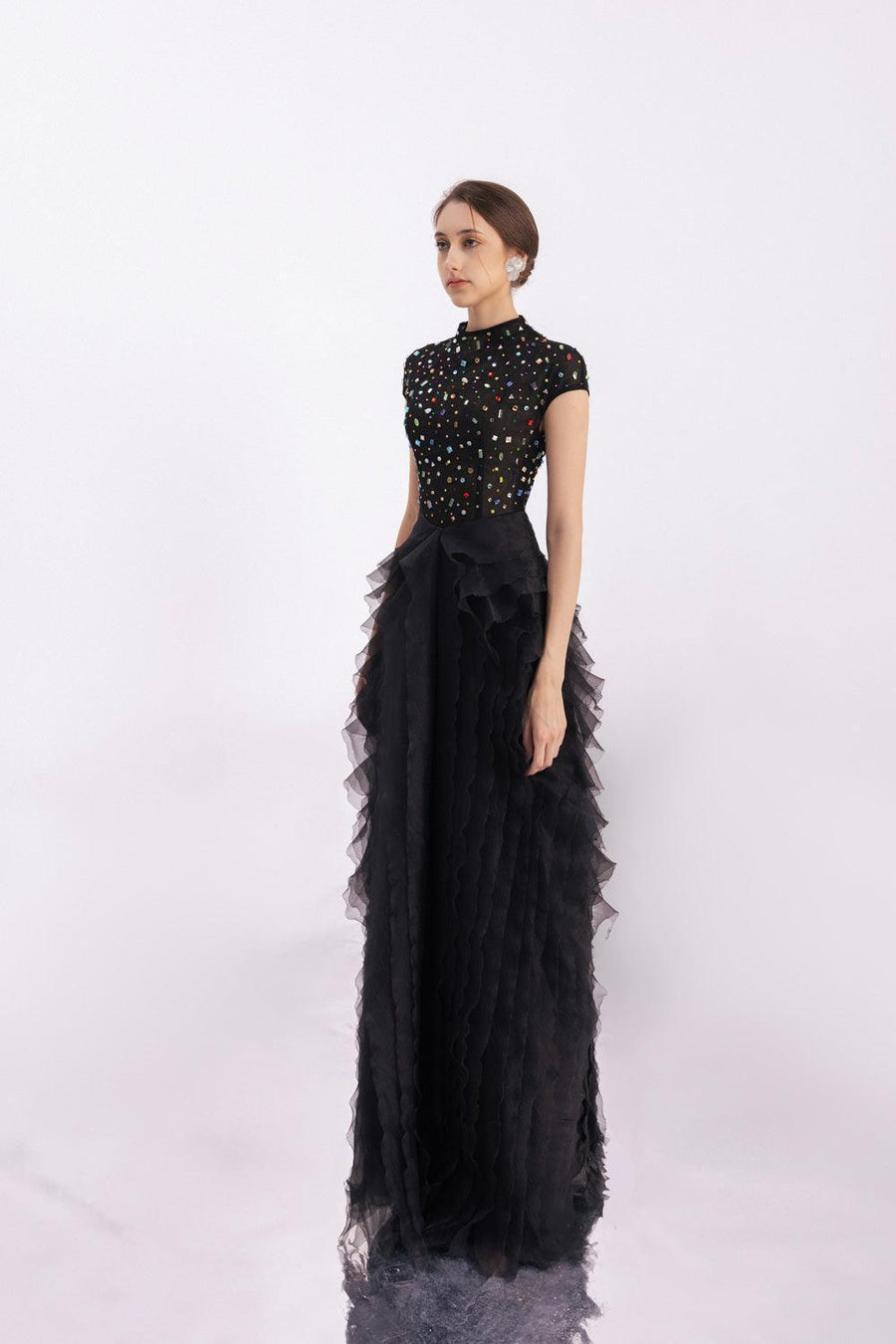 Lowery Layered Stone Organza Floor Length Dress 6