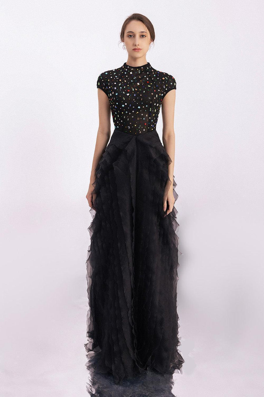 Lowery Layered Stone Organza Floor Length Dress 7