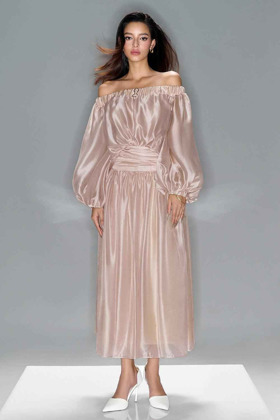 Lucent Blouson Off-Shoulder Silk Organza Maxi Dress Maxi Dress LaLING