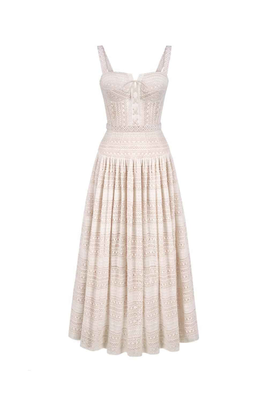 Lúcia Drop Waist Semi-Heart Neck Cotton Midi Dress