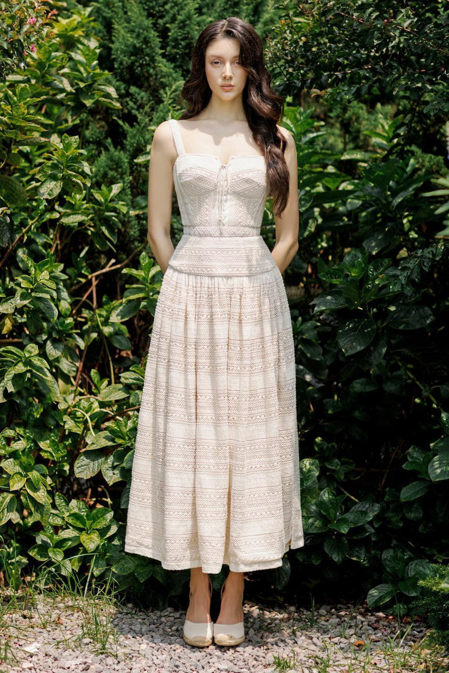 Lúcia Drop Waist Semi-Heart Neck Cotton Midi Dress 10