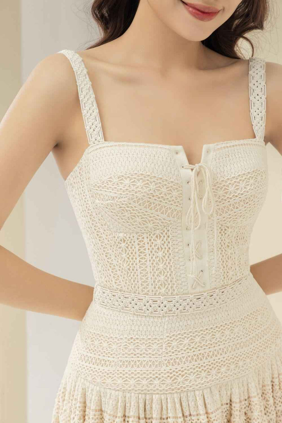 Lúcia Drop Waist Semi-Heart Neck Cotton Midi Dress