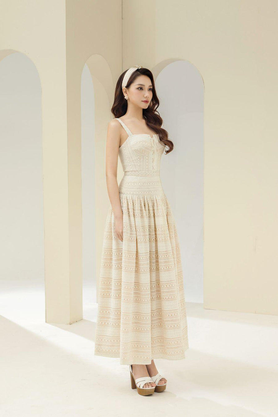 Lúcia Drop Waist Semi-Heart Neck Cotton Midi Dress 6