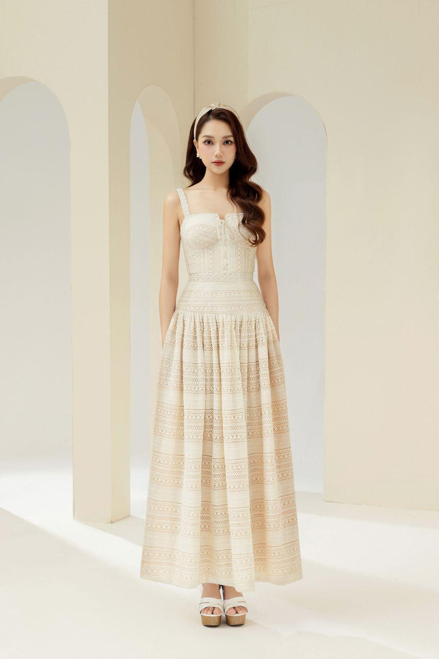 Lúcia Drop Waist Semi-Heart Neck Cotton Midi Dress 9