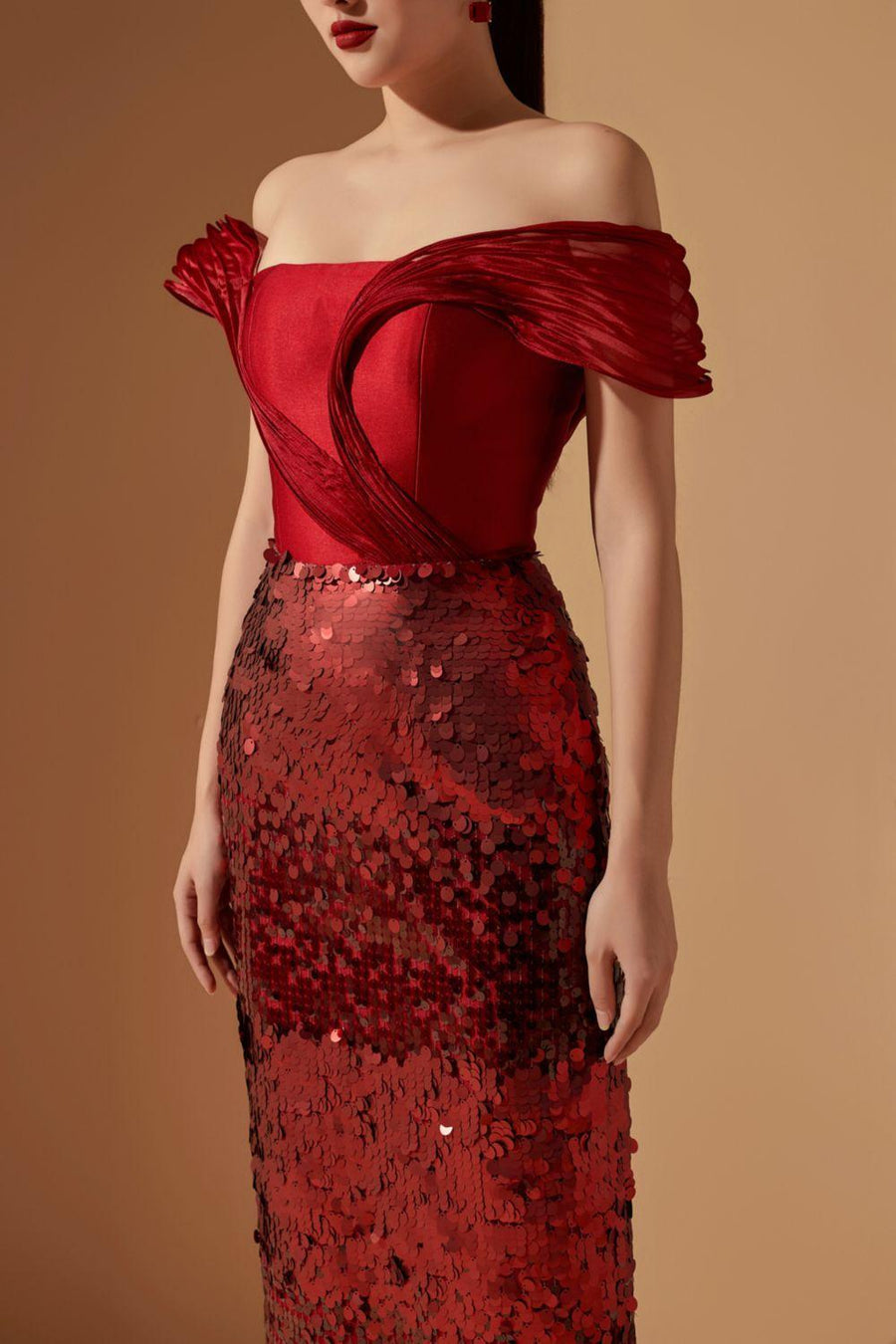 Lucia Sheath Off-Shoulder Sequin Midi Dress Midi Dress 21Six