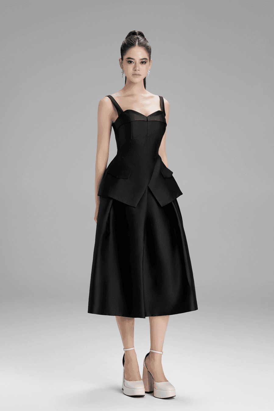 Lucy Peplum Semi-Heart Neck Taffeta Top Sleeveless Top Cordia